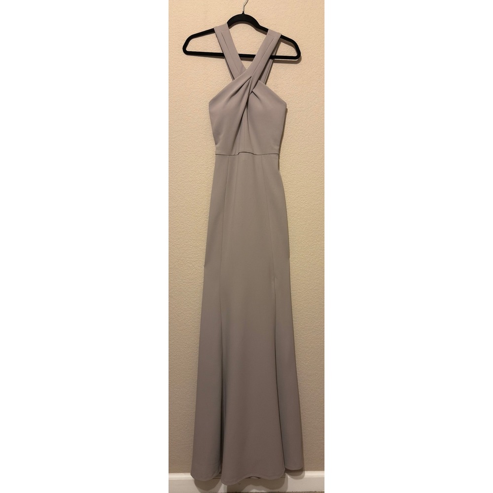 Jenny Yoo Kayleigh Dress Quartz Gray Stretch Crepe Halter Gown Sz 8 Long Formal